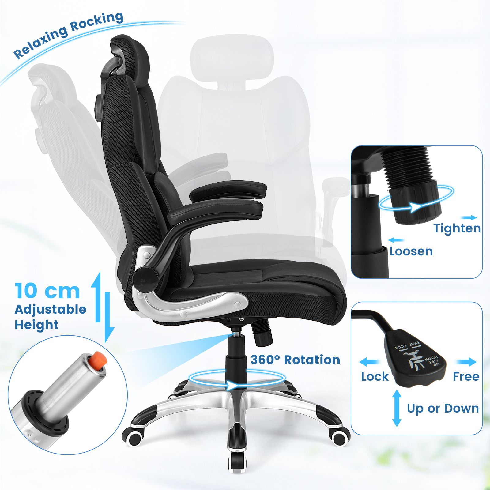 Kneading Massage Office Chair with Adjustable Height and Rocking Function